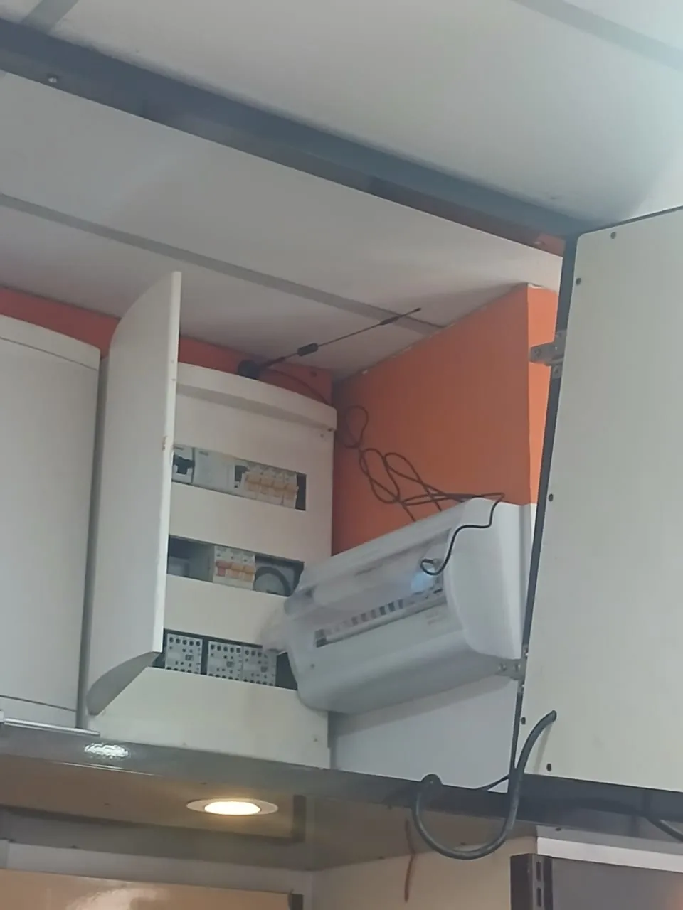 The distribution board on site, with the 4G antenna mounted on top for a reliable uplink.